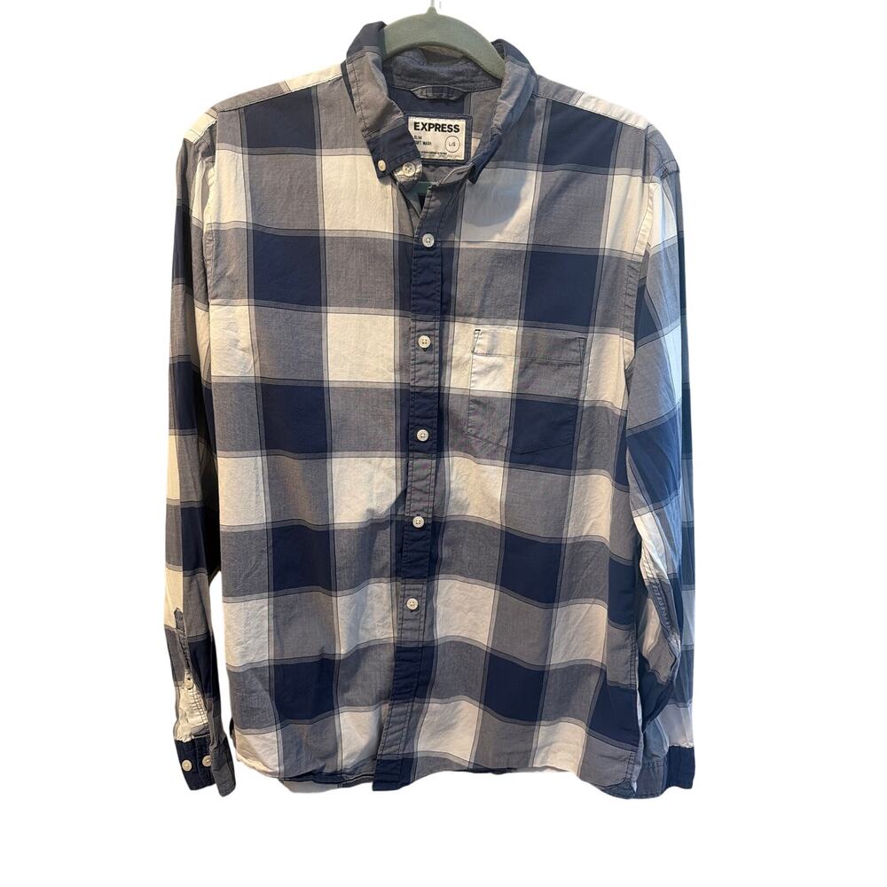 ⭐️ Men’s Express Plaid Button Up Shirt Size Large Business Casual Night Out